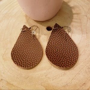 Brown Leather Teardrop Pendant Earrings
